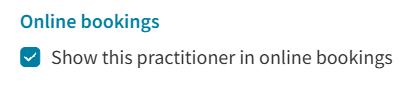 Toggle for enabling online booking for a practitioner.